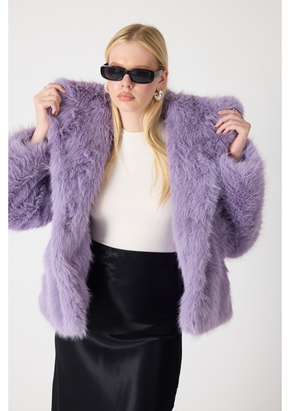 Premium Kürk Şal Yaka Ceket Lila modelleri