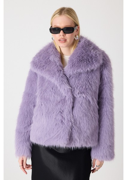 Premium Kürk Şal Yaka Ceket Lila