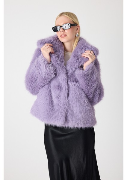 Premium Kürk Şal Yaka Ceket Lila
