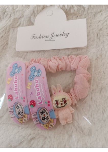 Labubu Figürlü 1 Adet Düz Şeritli Lastik,2 Adet Çıt Çıt Çocuk,bebek Set Toka fiyatları