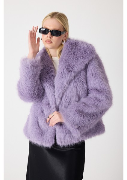 Premium Kürk Şal Yaka Ceket Lila