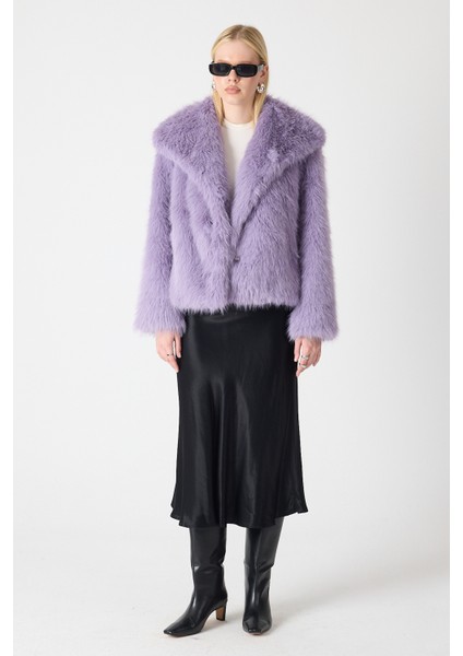 Premium Kürk Şal Yaka Ceket Lila
