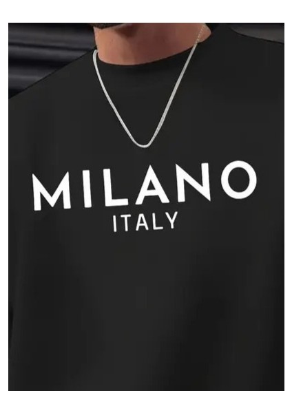 Erkek Uzun Kollu Bisiklet Yaka Milano Yazılı Iki Iplik Bluz