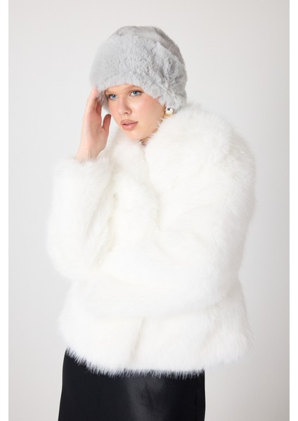 Premium Kürk Şal Yaka Ceket Beyaz