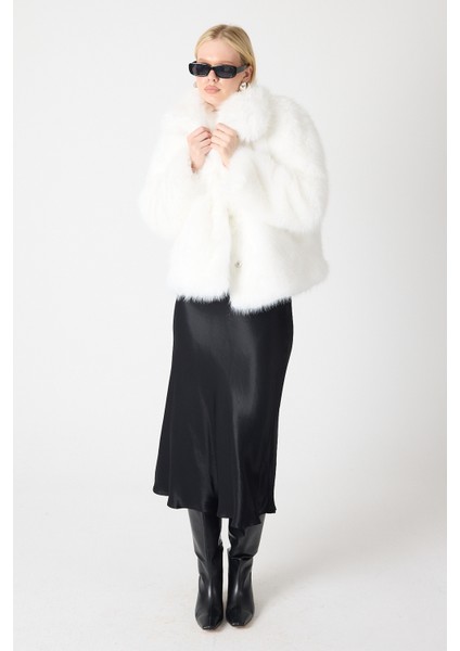 Premium Kürk Şal Yaka Ceket Beyaz