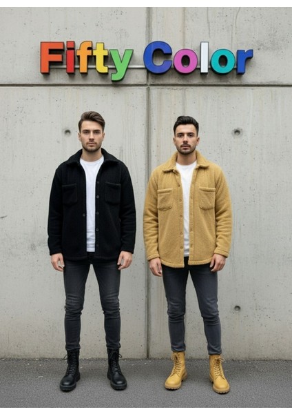 2'li Erkek Düğmeli Slim Fit Peluş Ceket - Kışlık Polar Shacket Trend Model