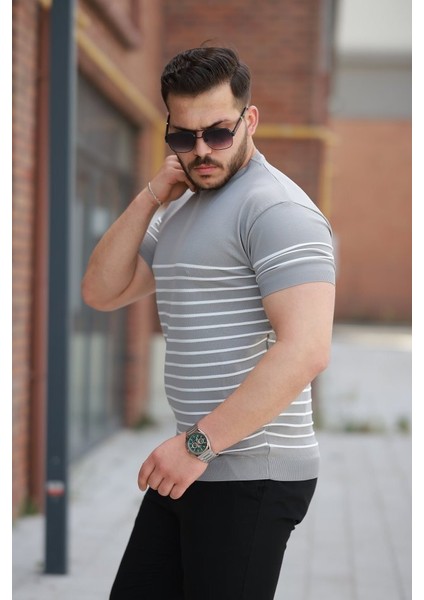 Erkek Çizgi Desenli Bisiklet Yaka Kısa Kollu T-Sihrt fiyatları