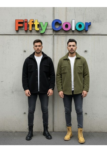 2'li Erkek Düğmeli Slim Fit Peluş Ceket - Kışlık Polar Shacket Trend Model