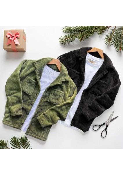 2'li Erkek Düğmeli Slim Fit Peluş Ceket - Kışlık Polar Shacket Trend Model fiyatları