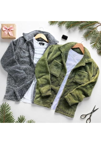 2'li Erkek Düğmeli Slim Fit Peluş Ceket - Kışlık Polar Shacket Trend Model fiyatları