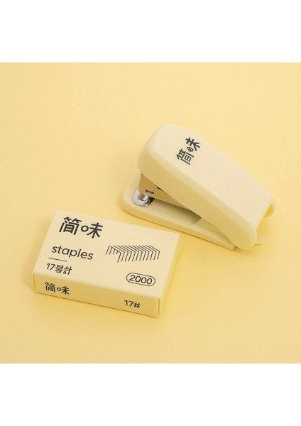 Mini Tel Zımba Makinesi ve Zımba Teli Hediyeli Zımba Seti Krem Renk