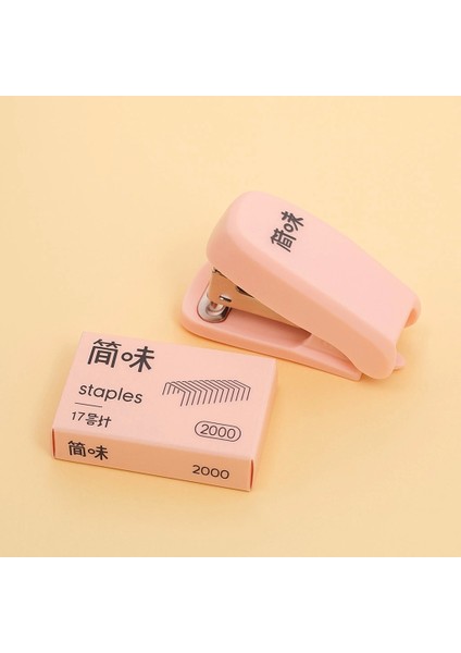 Mini Tel Zımba Makinesi ve Zımba Teli Hediyeli Zımba Seti Pembe Renk