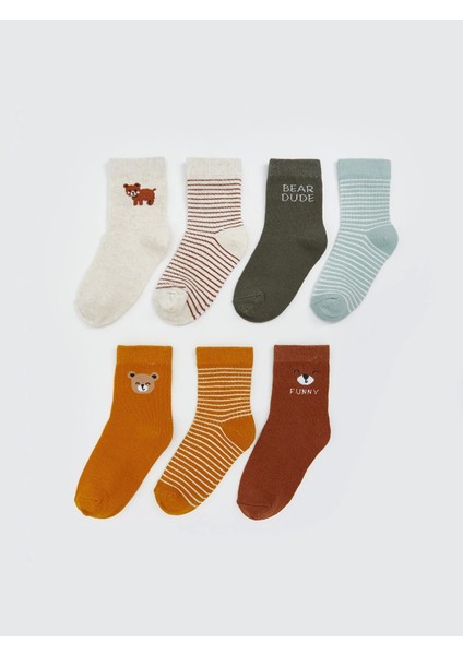 Lcw Baby Bej Baskılı Erkek Bebek Soket Çorap 7'li Paket