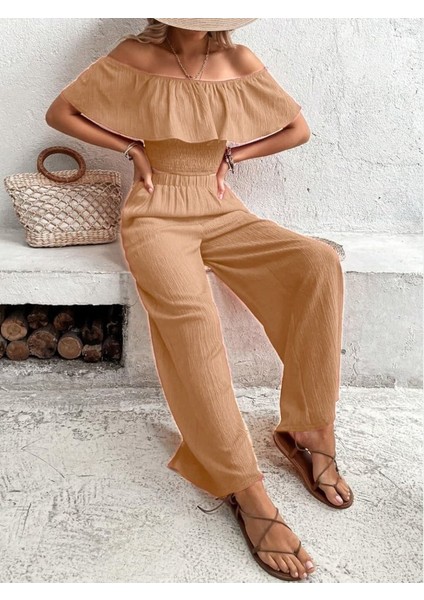 Kadın Aerobin Kumaş Fırfır Detaylı Madonna Yaka Takım