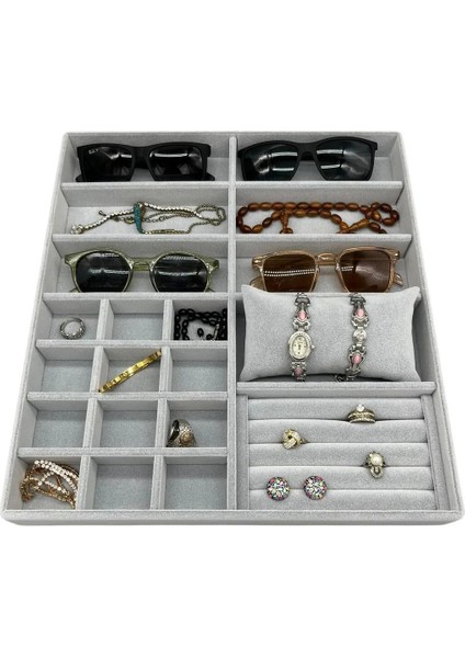 Astana Model Süet Kumaş Gri Renk 38 cm / 35 cm Takı Sergileme Çekmece Içi Stand modelleri