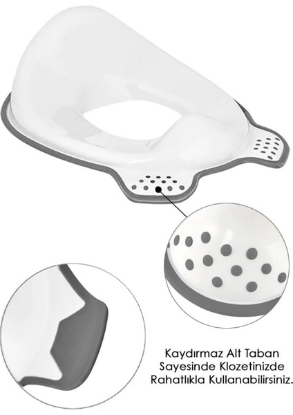 Çocuk Klozet Adaptörü – BPA’sız Sağlam Plastik, Silikon Kaymaz Kenar, Ergonomik Tasarım, Kolay Temizlik, Beyaz-Gri