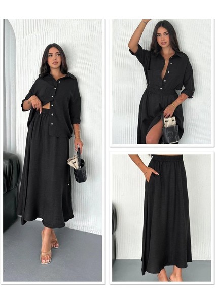 Kadın Keten Kumaş Gömlek ve Etek Ikili Takim indirimleri