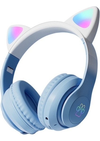 Kablosuz Bluetooth Kulaklık Kedi Kulaklı Kademeli Renkli Işıklı Oyun Katlanabilir Kart Kulaklık Evrensel (Yurt Dışından)