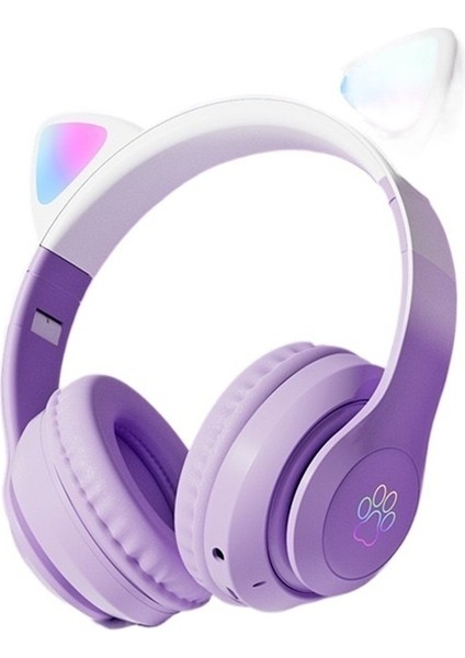 Kablosuz Bluetooth Kulaklık Kedi Kulaklı Kademeli Renkli Işıklı Oyun Katlanabilir Kart Kulaklık Evrensel (Yurt Dışından)