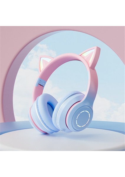 Yeni Sıcak Stil Degrade Renk Işıklı Sevimli Kedi Kulakları Internet Ünlü Yüksek Değerli Başa Takılan Kablosuz Bluetooth Kulaklık Evrensel (Yurt Dışından)