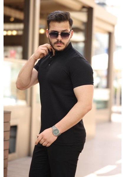 Erkek Çizgi Dokulu Çıtçıt Yakalı Kısa Kollu T-Shirt fiyatları