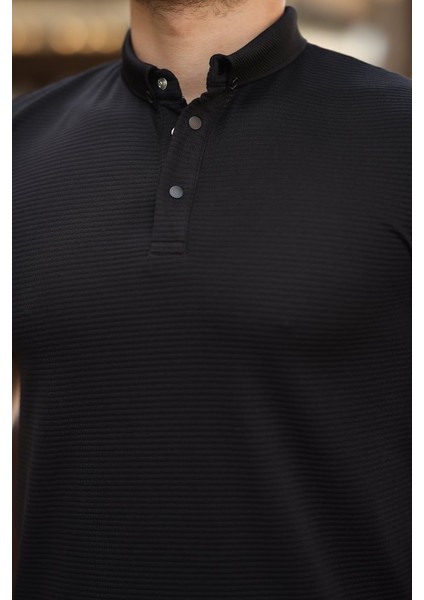 Erkek Çizgi Dokulu Çıtçıt Yakalı Kısa Kollu T-Shirt modelleri