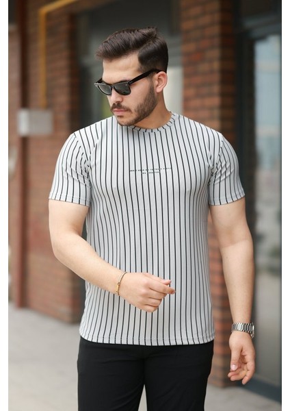 Erkek Dikey Çizgili Ottoman Kumaş Kısa Kollu Tişört