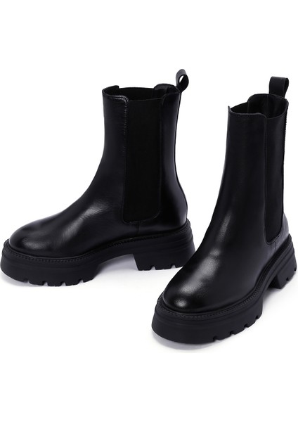 Kadın Siyah Deri Chelsea Bot 25WFD550118 modelleri