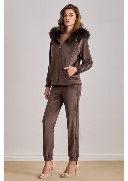 Spor Kahverengi Kadife Eşofman Altı