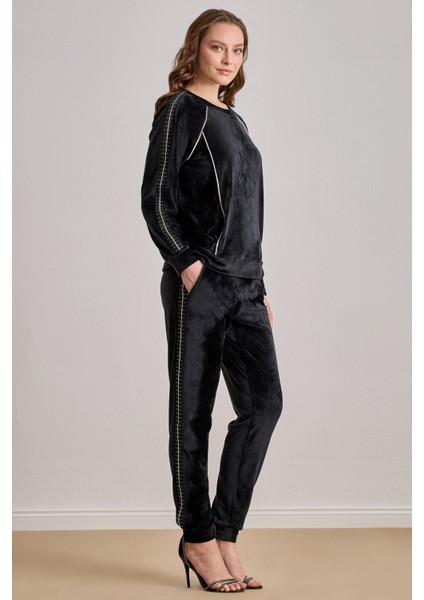 Spor Siyah Kadife Eşofman Altı modelleri