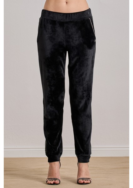 Spor Siyah Kadife Eşofman Altı