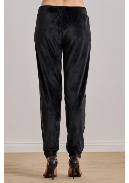 Spor Siyah Kadife Eşofman Altı