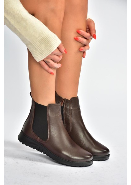 V324501103 Kahverengi Hakiki Deri Kadın Bot