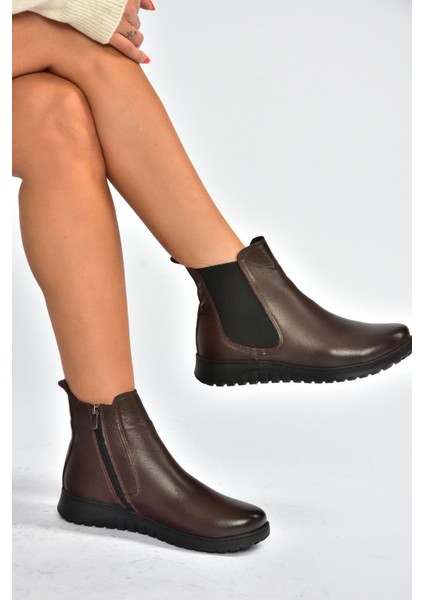 V324501103 Kahverengi Hakiki Deri Kadın Bot modelleri