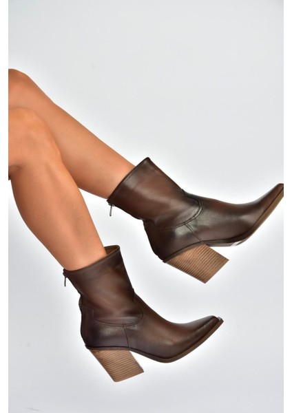 V654080303 Kahverengi Hakiki Deri Western Kovboy Kadın Bot