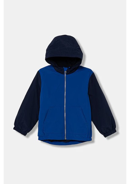 Erkek Bebek Mavi Astarlı Kapüşonlu Yağmurluk