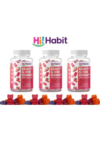 Saç ve Cilt Vitamini - Biotin, Hyaluronik Asit, Glutatyon, Resveratrol Vegan Gummy (90 Günlük) modelleri