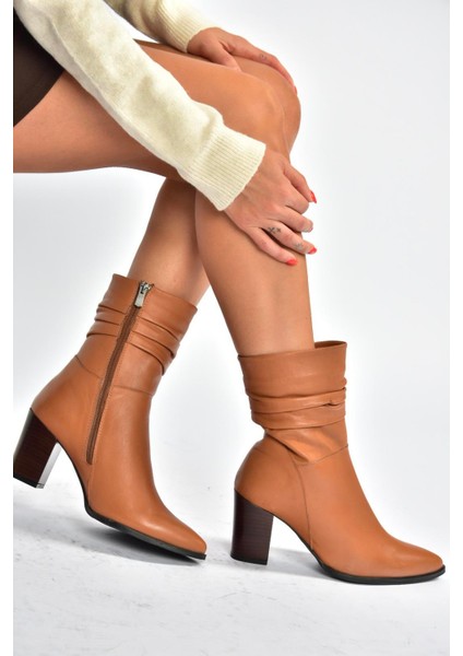 V398095103 Taba Hakiki Deri Kalın Topuklu Kadın Bot fiyatları