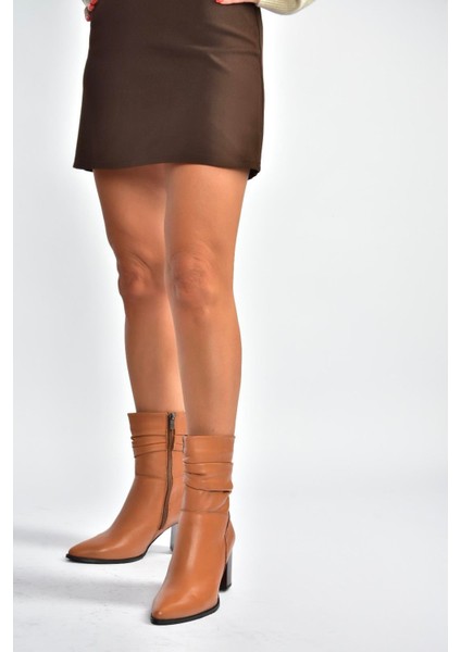 V398095103 Taba Hakiki Deri Kalın Topuklu Kadın Bot modelleri
