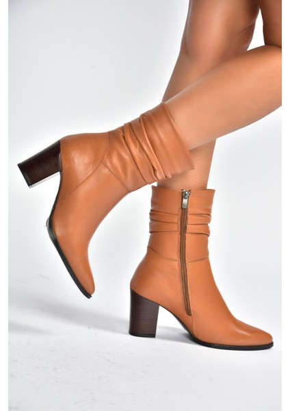 V398095103 Taba Hakiki Deri Kalın Topuklu Kadın Bot fırsatları