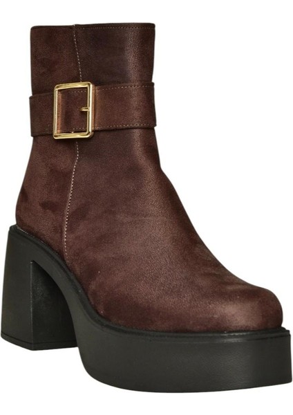 V726446602 Kahverengi Süet Kalın Topuklu Kadın Bot indirimleri