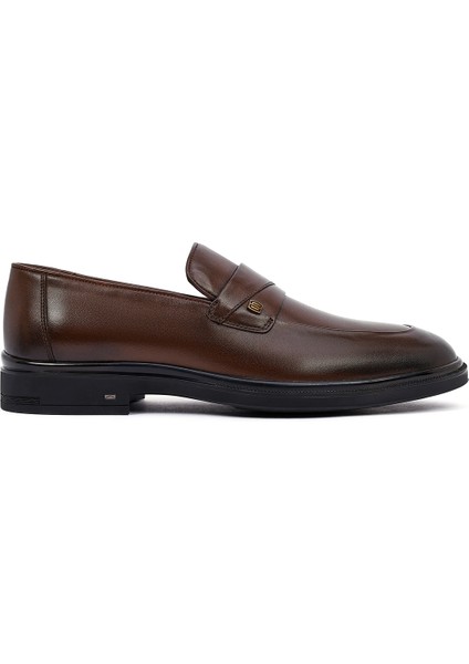Erkek Kahverengi Deri Klasik Loafer 25WFD620918