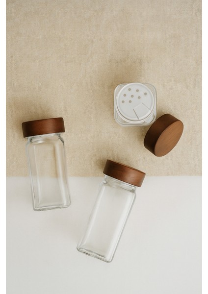 12'li Akasya Kapaklı Yuvarlak Cam Baharatlık Takımı / 56 Adet Etiket Hediye / 12'li Baharatlık Seti modelleri