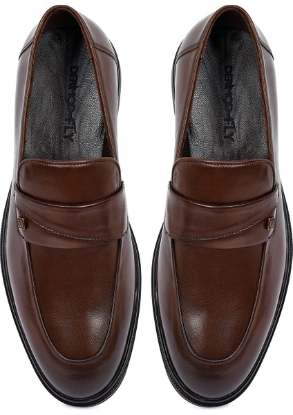 Erkek Kahverengi Deri Klasik Loafer 25WFD620918