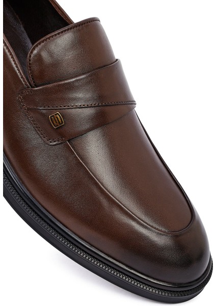 Erkek Kahverengi Deri Klasik Loafer 25WFD620918