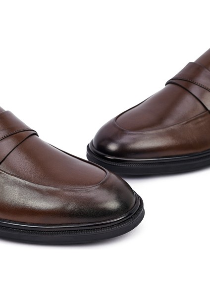 Erkek Kahverengi Deri Klasik Loafer 25WFD620918