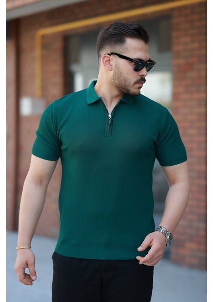 Erkek Fermuarlı Yakalı Kısa Kollu Tshirt