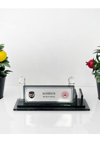 Kişiye Özel Komiser Masa Isimliği | Ofis Masa Isimliği |işyeri Cam Isimlik | Kalem Hediyelik Eşya 07