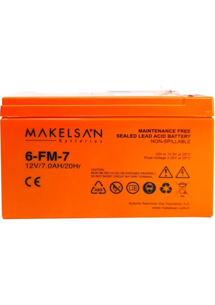 12V 7AH, Bakımsız, Kuru Akü. Ups Için Uygundur.