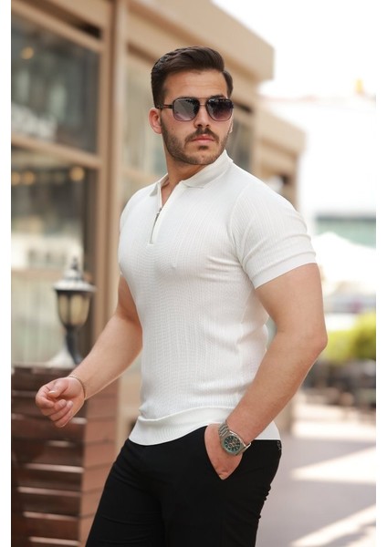 Erkek Fermuar Yakalı Kısa Kollu Tişört fiyatları